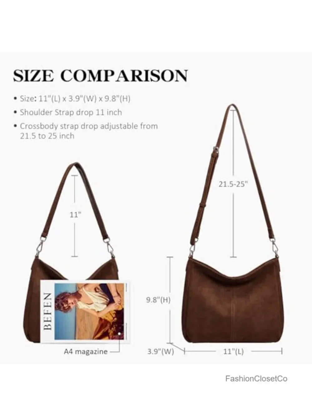 Suede Leather Hobo Bag with Adjustable Straps Crossbody Purse